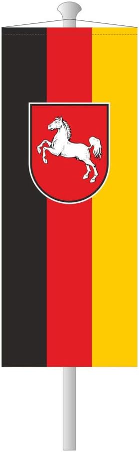 Deitert Bundesland-Flagge Niedersachsen –150x400 cm Niedersachsen-Fahne mit Wappen, Bannerfahne aus