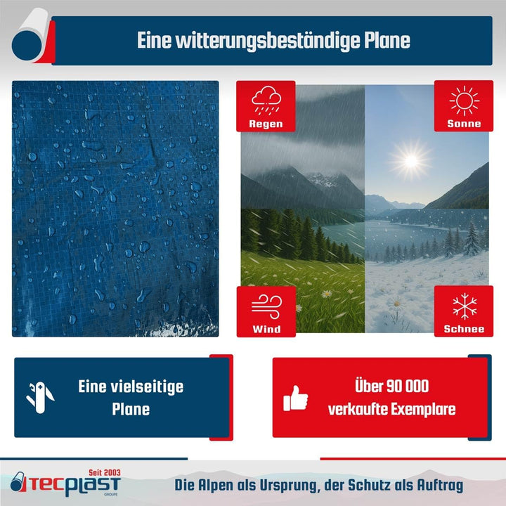 Landwirtschaftliche Abdeckplane 8x12 m - TECPLAST 150AG - Blau und Grün - Hohe Qualität - wasserdich