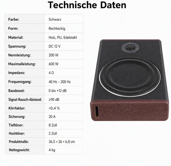 Subwoofer Flach Car Aktiv Bass Lautsprecher, Auto Ultra-Kompaktes aktives Set Unter Sitz Aktiv, mit