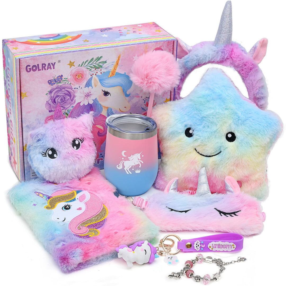 Latocos Einhorn Geschenke für Mädchen 4 5 6 7 8 Jahren Kuscheltier Leuchtende Plüsch Kissen Notizbuc
