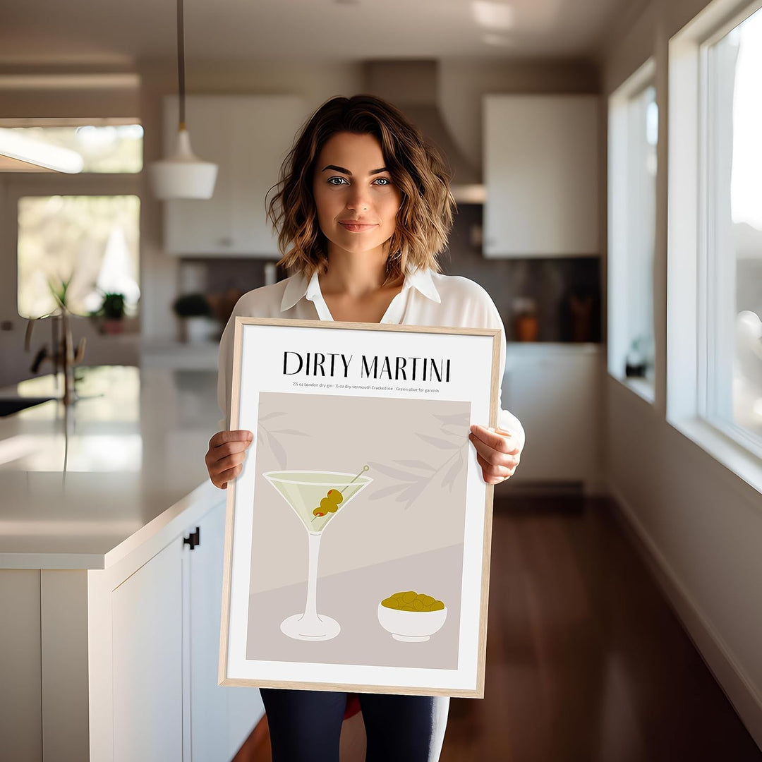 JUNOMI® Dirty Martini Poster DIN A2, Cocktail, Longdrink, Bar, Getränke, Cocktail Set | Mit Rahmen N