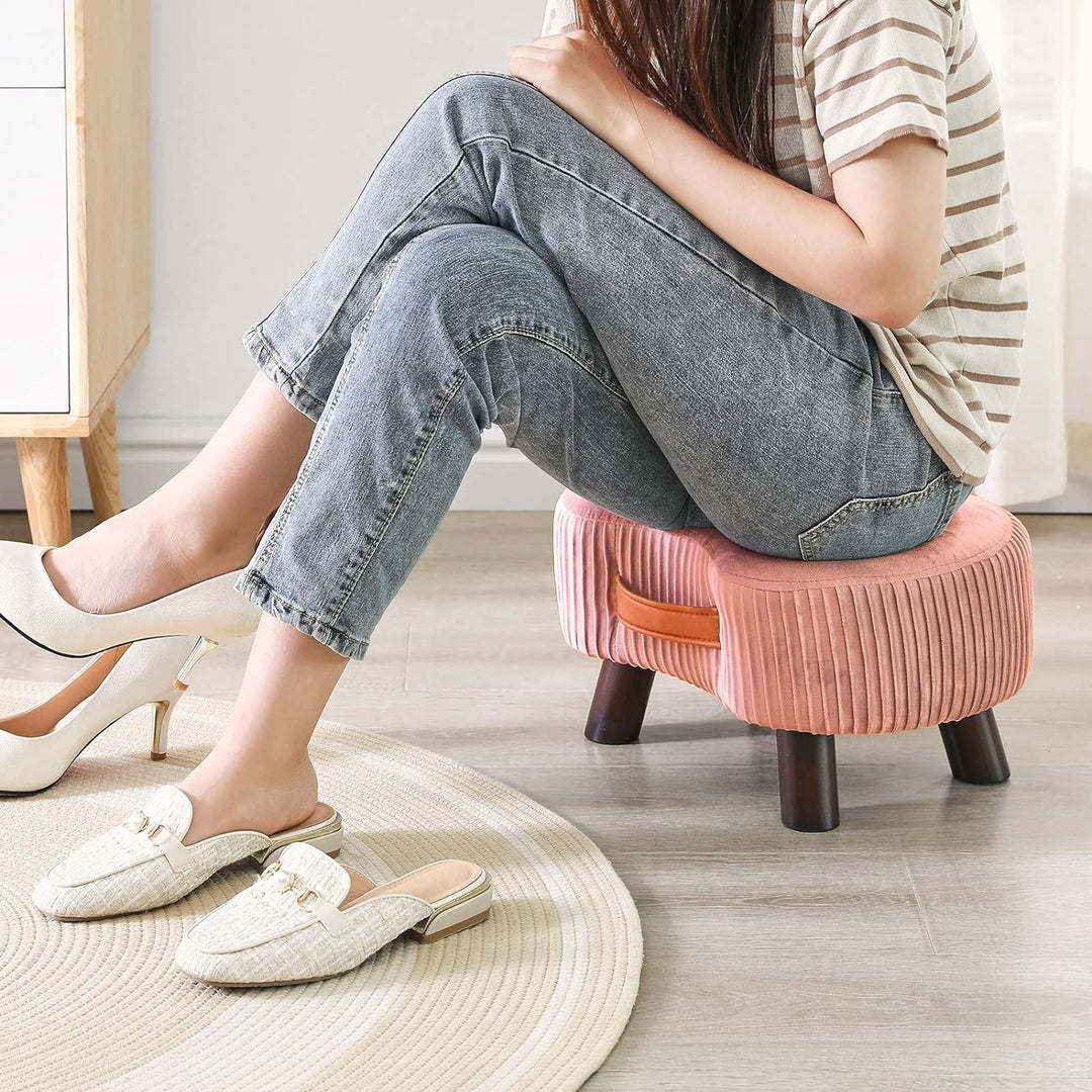 YMYNY Fusshocker, Sitzbank mit Griff, Gebogener Tritthocker mit weichem Sitzkissen, Gepolsterter Hoc