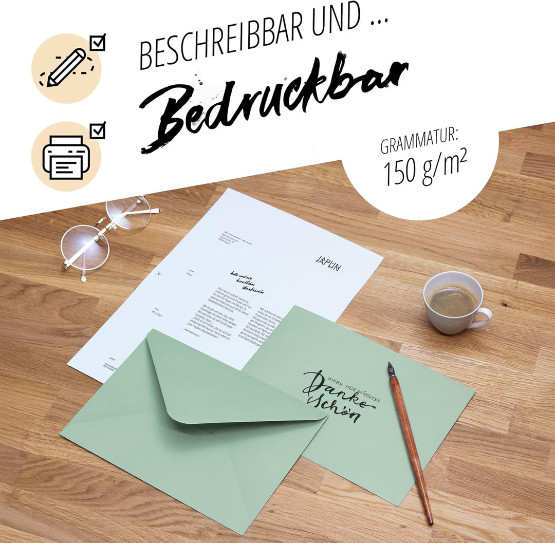 Japun – Briefumschläge (100 Stück) aus Papier, Kuvert, Umschlag ohne Fenster - DIN C5-220 x 156 mm -