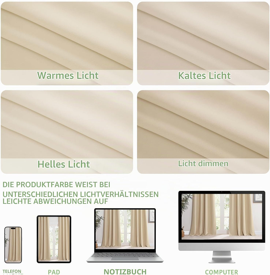 KGORGE Vorhang Beige Blickdicht Extra Breite Gardinen Wohnzimmer 2er Set 245 x 200 cm(HxB) Verdunklu