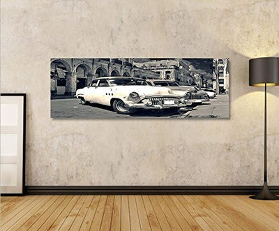 islandburner Bild Bilder auf Leinwand Taxi Cuba V2 Havanna Panorama XXL Poster Leinwandbild Wandbild