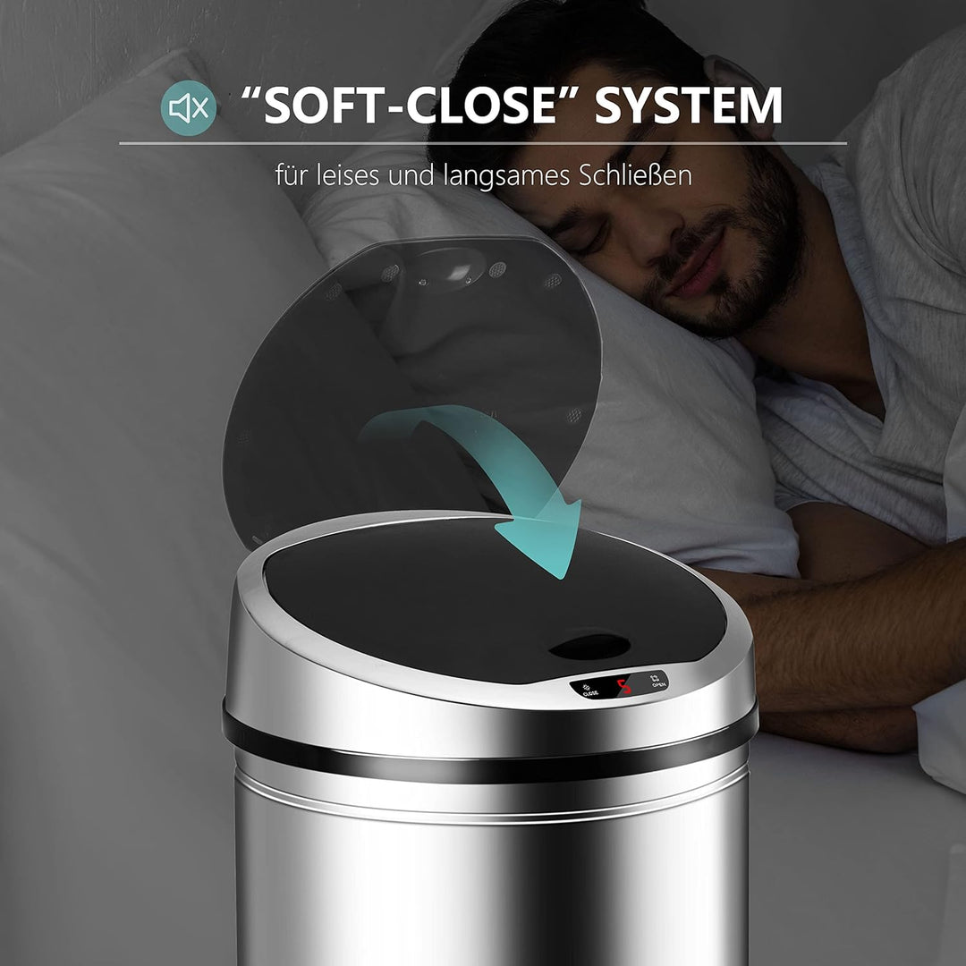Ribelli Edelstahl Mülleimer - Abfalleimer mit Sensor - automatisches Öffnen und Schliessen - Klemmri
