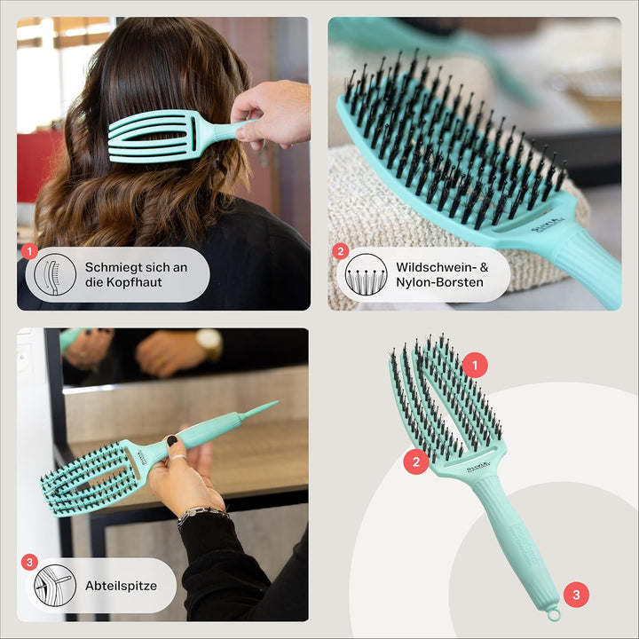 Olivia Garden Fingerbrush Care Iconic - Medium - Mint - Detangler Bürste mit Wildschweinborsten & Ny
