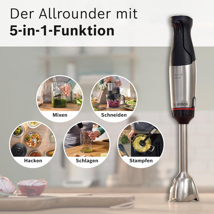 Bosch Stabmixer ErgoMaster Serie 6 MSM6M673, 10 Jahre Motorgarantie, Edelstahl-Klingen, verschleissf