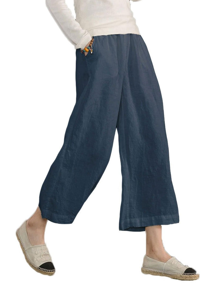 Ecupper Capris Hose Damen Sommer Übergrösse Baumwolle Lässig Hose Stoffhose Weitehosen S Dunkelblau,