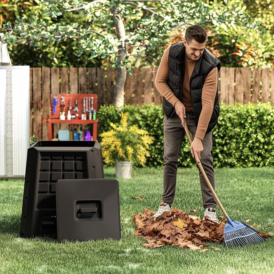 GOPLUS Komposter Garten, 380 L, Schnellkomposter aus PP, Thermokomposter mit Belüftung, Deckel &amp; Tür