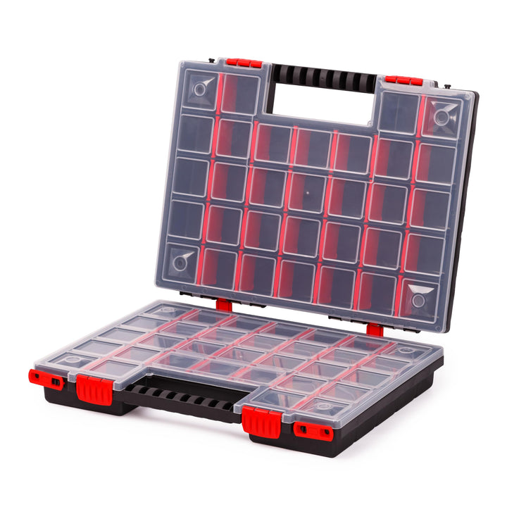 Doppelseitig Sortimentskasten 399 x 303 x 100 mm - 2 Seitig Sortierkasten mit 64 Verstellbare Fächer