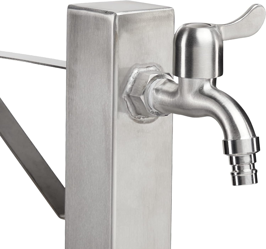 Relaxdays Wasserzapfstelle, mit Erdspiess & Schlauchhalter, HBT 66x30x15 cm, Garten Wassersäule, eck