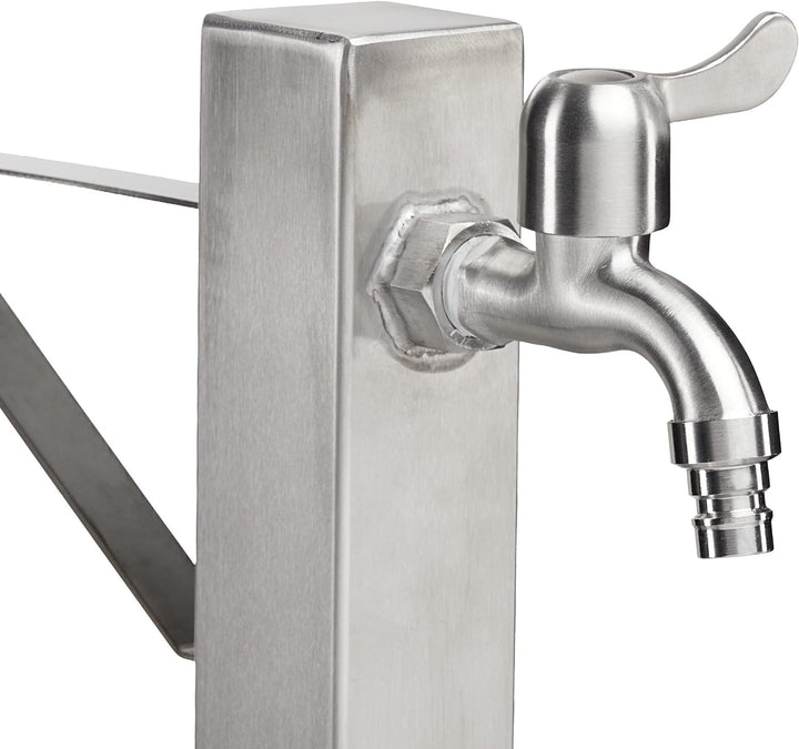 Relaxdays Wasserzapfstelle, mit Erdspiess & Schlauchhalter, HBT 66x30x15 cm, Garten Wassersäule, eck