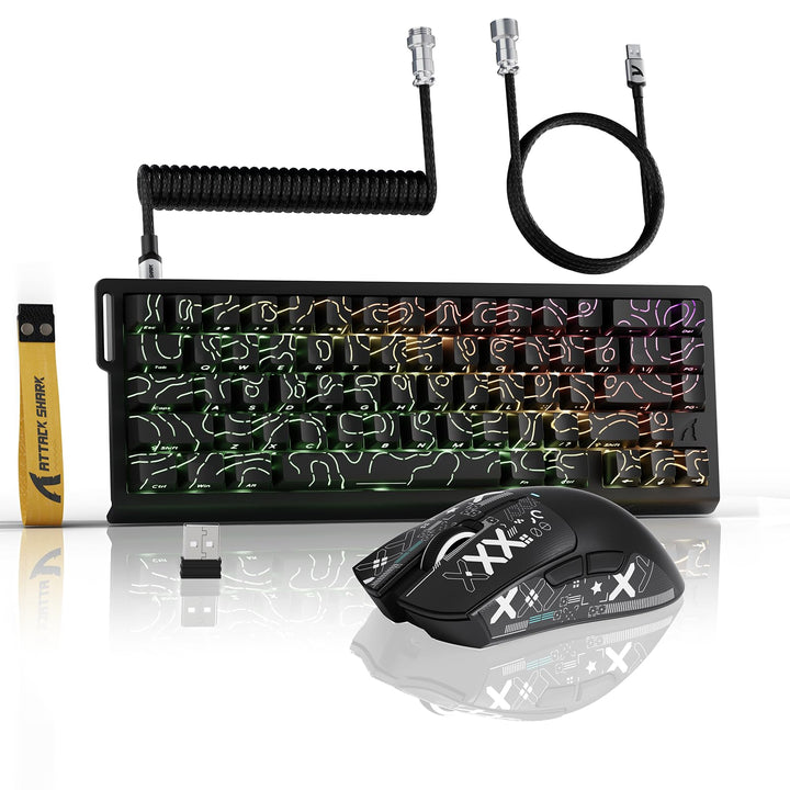 ATTACK SHARK 3-in-1 Kabellose X68PRO HE-Tastatur&X11-Gaming-Maus&Spiral-C01PRO-Kombination,BT/2,4G/W