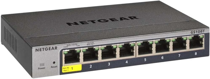 Netgear GS108T Managed Switch 8 Port Gigabit Ethernet LAN Switch Smart (1x PD-Port, Netzwerk Switch