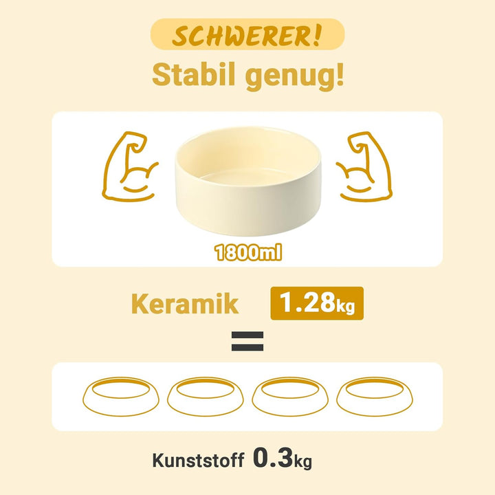 SPUNKYJUNKY Hundenapf Keramik Fressnapf Erhöhter Futternapf Wassernapf mit Bambus Ständer für mittel