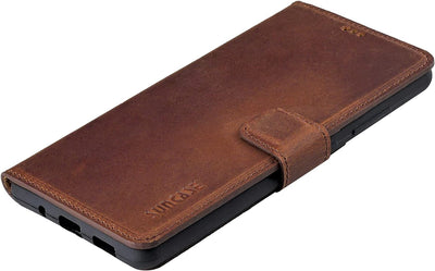 Suncase Book-Style Hülle kompatibel mit Xiaomi Redmi Note 10 Pro Leder Tasche (Slim-Fit) Lederhülle