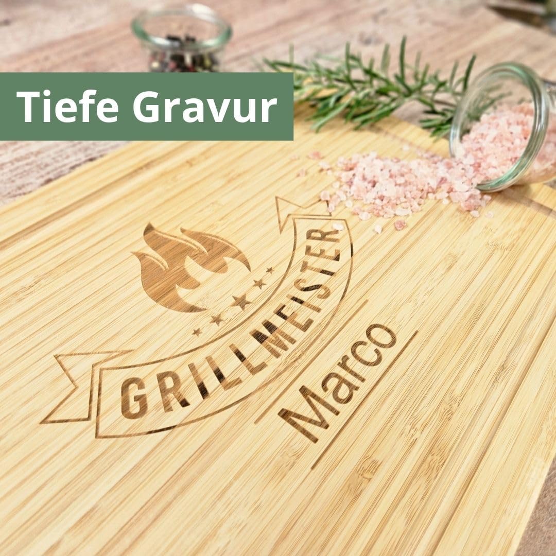 Premium Grillmeister Schneidebrett personalisiert aus Bambur XL Schneidebrett Holz personalisiert |