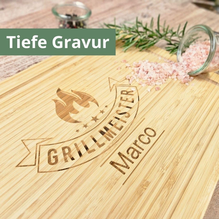 Premium Grillmeister Schneidebrett personalisiert aus Bambur XL Schneidebrett Holz personalisiert |