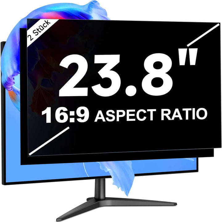 2 Stück 23,8 Zoll Monitor Blickschutzfilter für 16:9, Abnehmbarer Blendfrei Blaulichtfilter Computer