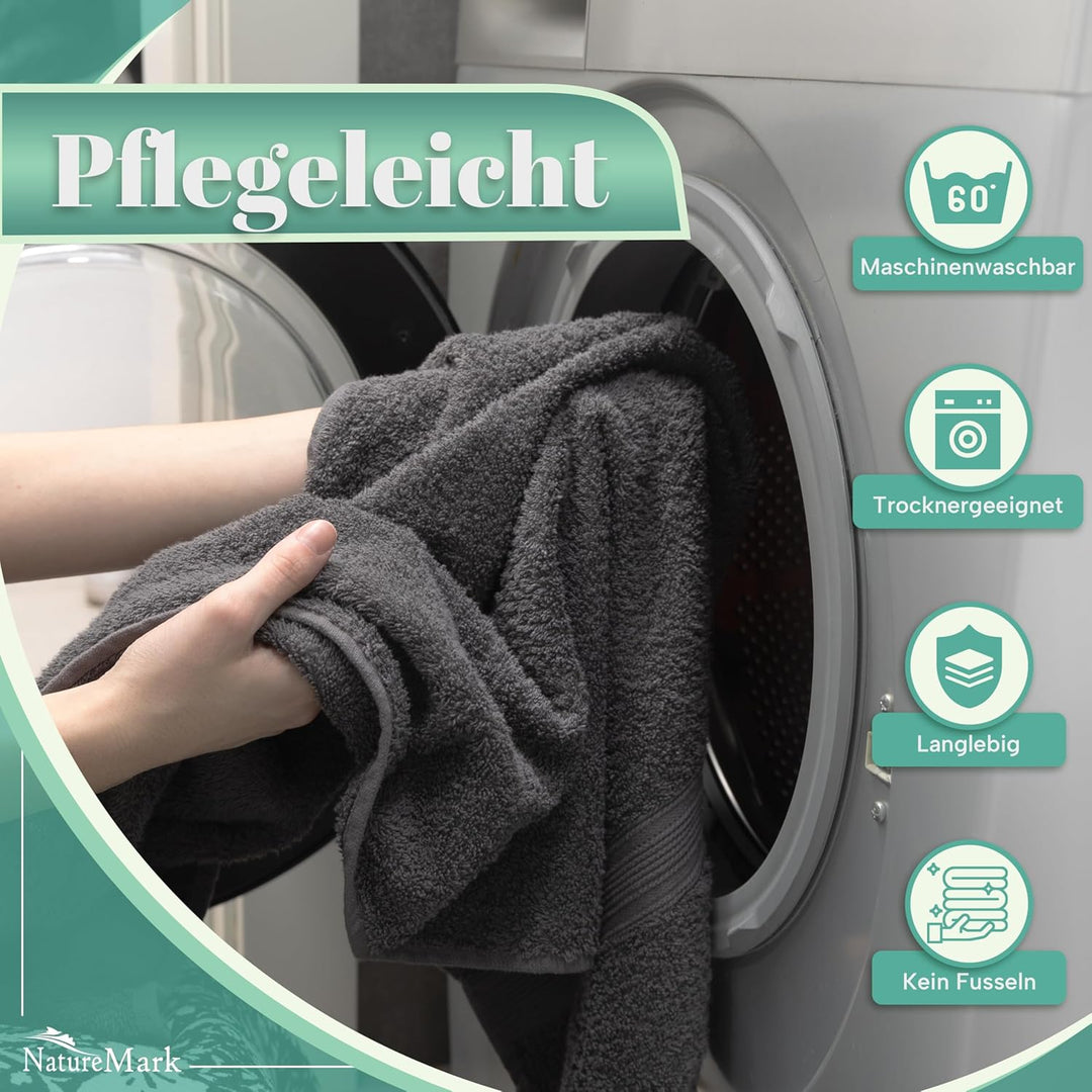 NatureMark 8er Pack Handtücher, 100% Baumwolle, 50 x 100 cm, Handtuch Set Anthrazit/Crème, Anthrazit