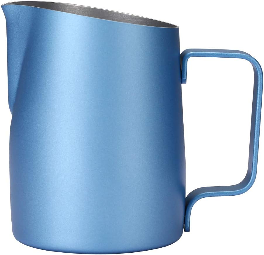 Dianoo Espresso-Milchaufschäumer, Milchkännchen, Edelstahl, für Kaffee-Latte-Kunst, 420 ml blau, Bla