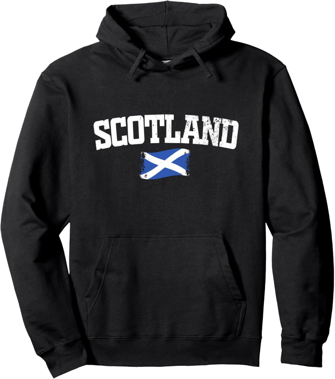 Vintage Retro Schottland Big Text Distressed Flag Design Pullover Hoodie