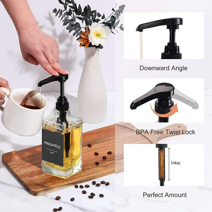 AXIM Kaffeesirupspender, Kaffeeset, 2 Sirupflaschen mit Pumpe und Etiketten, 500 ml Glas-Sirupflasch