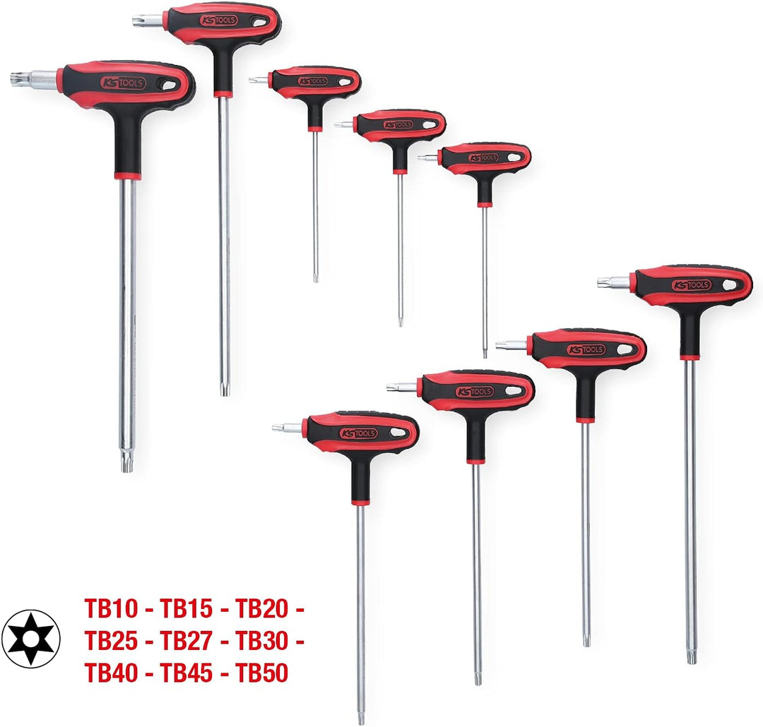 KS Tools 151.8160 ERGOTORQUEplus T-Griff-Schlüssel-Satz, TX mit Bohrung,9-tlg.TB10-TB50