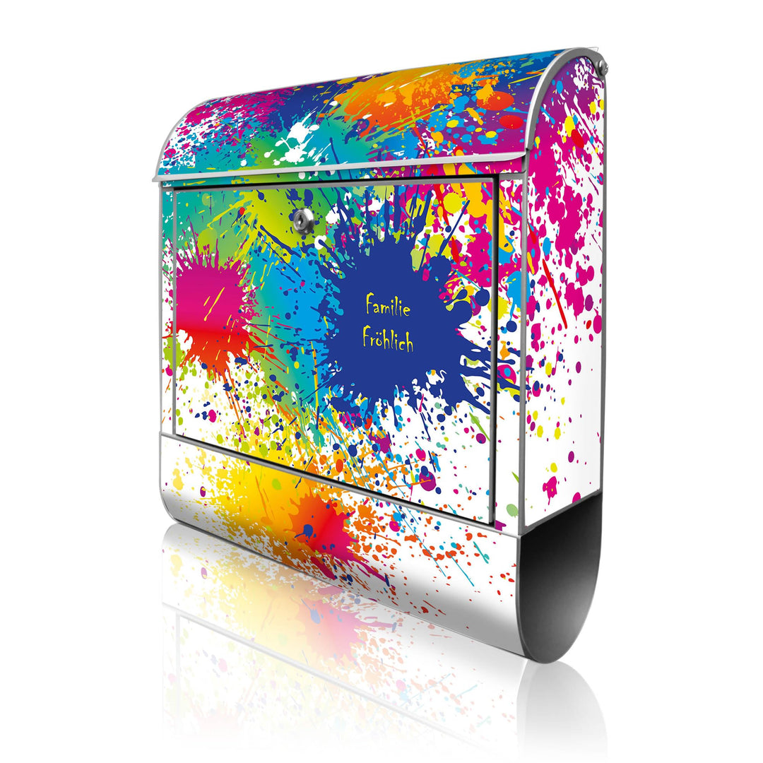 banjado® Design Briefkasten personalisiert mit Motiv Farbspritzer 39x47x14cm & 2 Schlüssel - Briefka