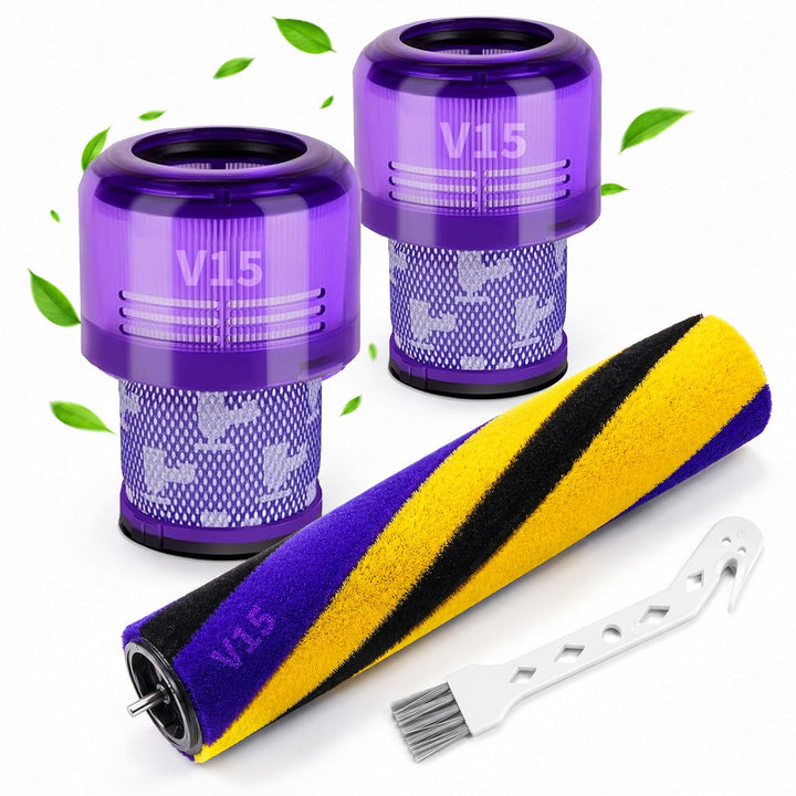 Ersatz-Bürstenwalze und 2 Stück Ersatzfilter Filter für Dyson V15 Detect Slim, Absolute, Softwalzen