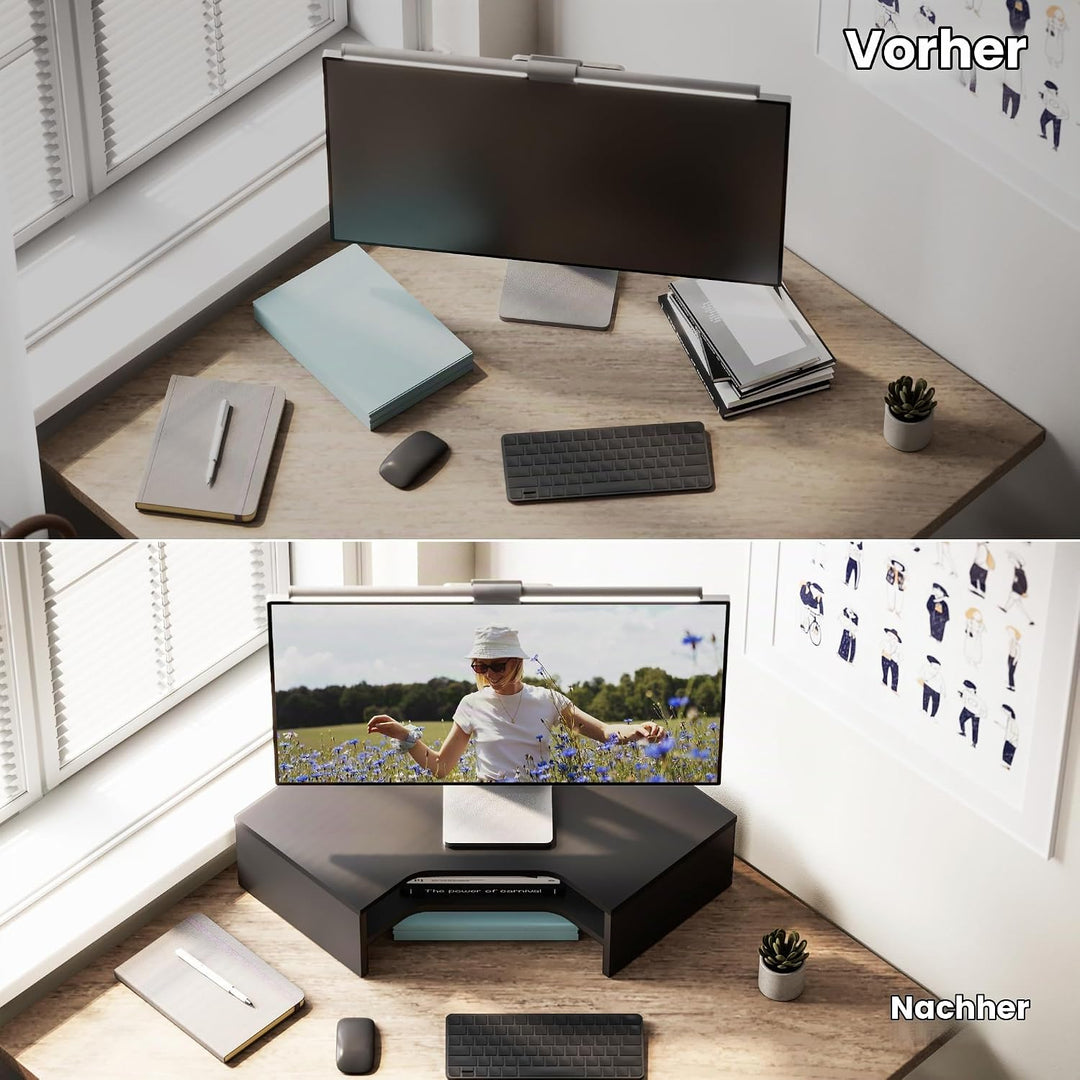 Fenge Monitorständer Holz, Monitorerhöhung mit Ablage, Eck-Monitorständer, Schreibtisch-Organizer fü