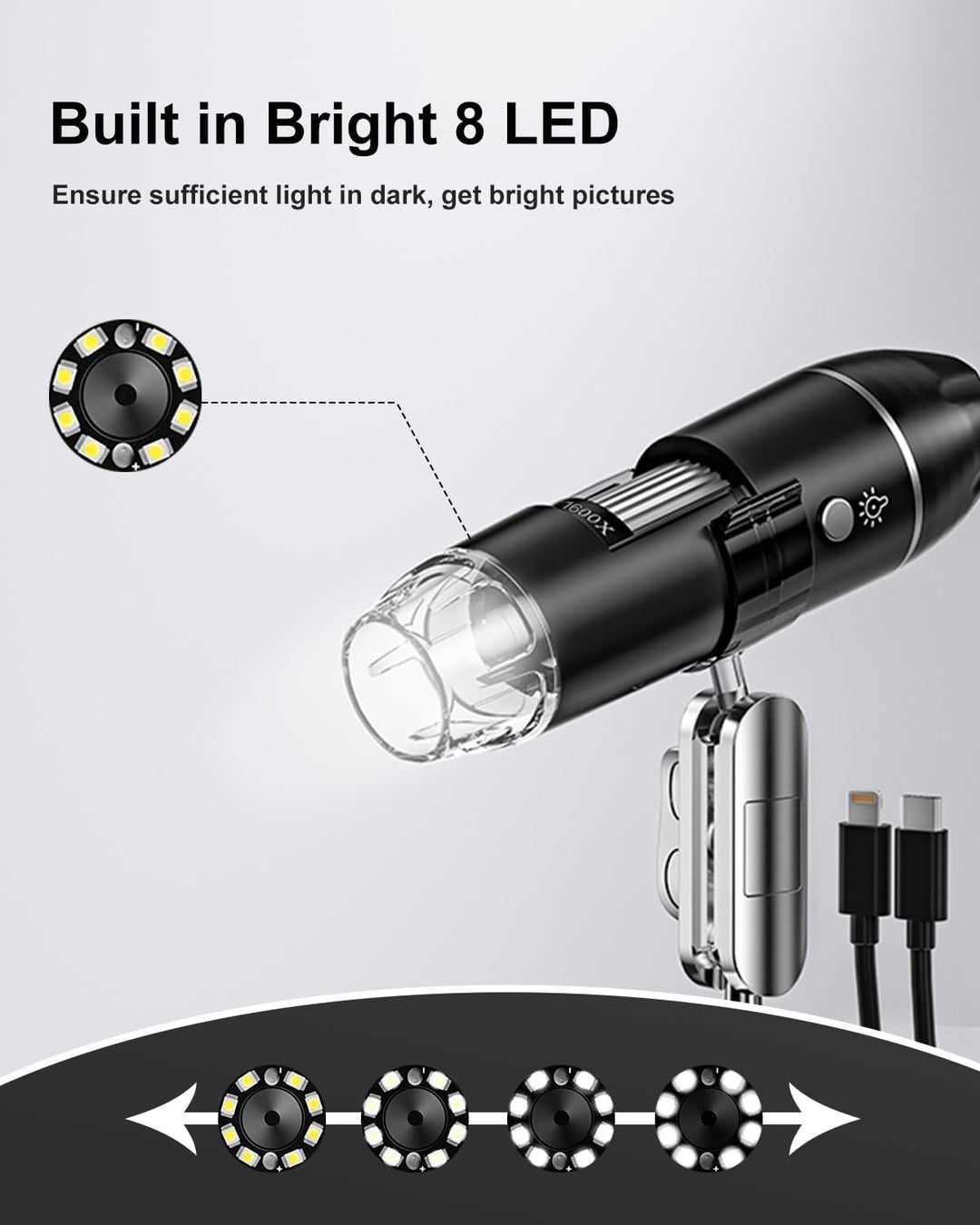 USB Mikroskop Digital, AOPICK 1440P für iPhone 50 Bis 1000X Microscope mit 8 LED & Ständer HD Handy