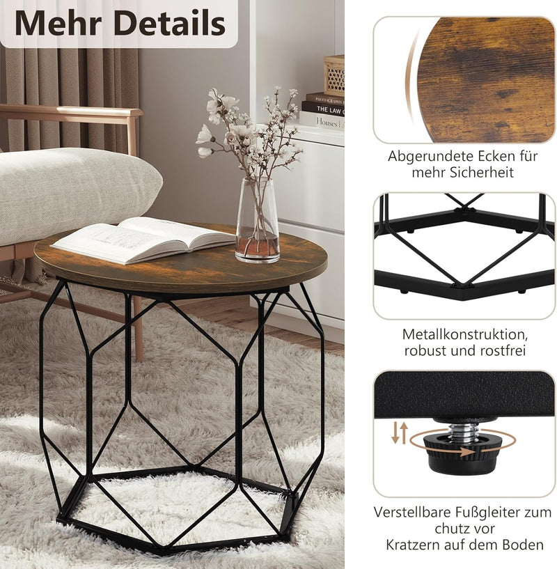 WOLTU 2er Set Couchtisch, Beistelltisch mit runder Tischplatte, Sofatisch mit hohlem Metallrahmen, W