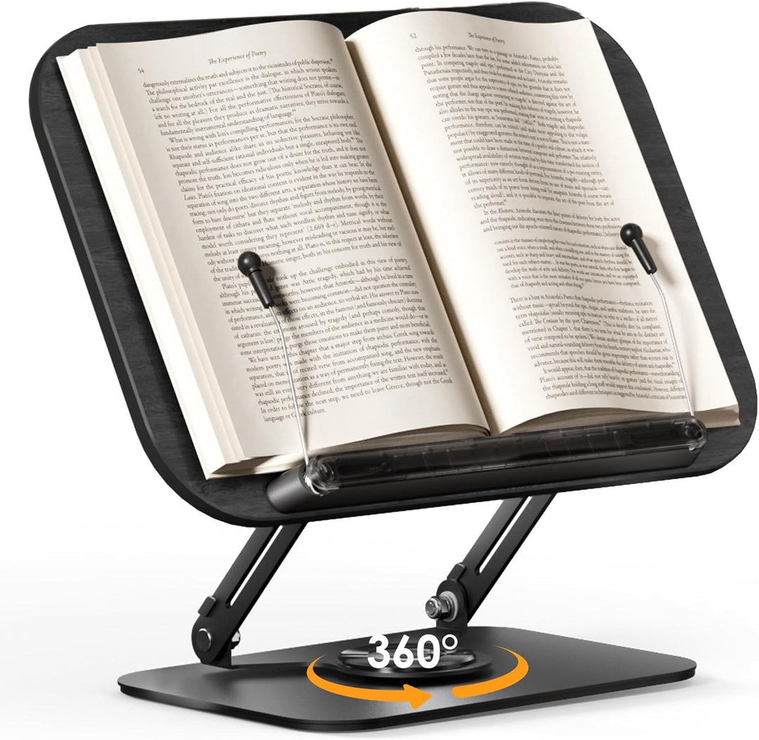 SupeDesk Buchständer zum Lesen,verstellbarer Holz-Buchhalter Leseständer,360° drehbar,faltbar,Kochbu