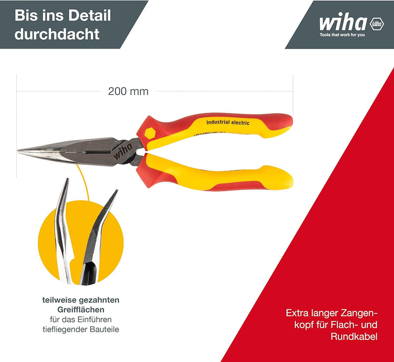 Wiha Flachrundzange Industrial electric mit Schneide gebogene Form, ca. 40° Zuführen leicht gemacht