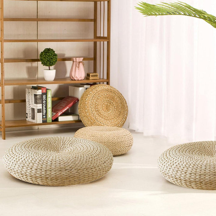 Rundes Sitzkissen aus japanischem Stroh, Futon-Stil, Sitzkissen für den Boden, Tatami, handgeflochte
