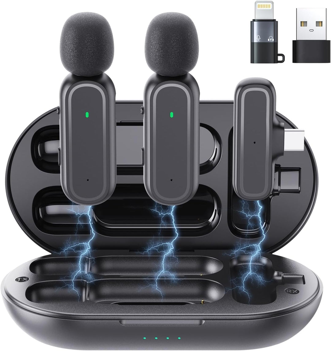 Lavalier Mikrofon Kabellos Handy für iPhone/Android, Mini Ansteckmikrofon mit Ladecase & 42h Akku, M