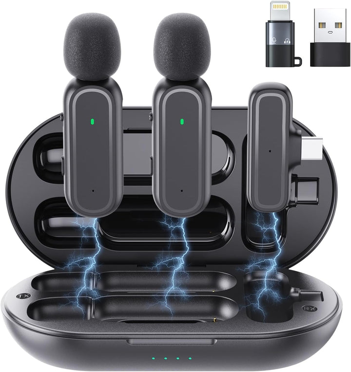 Lavalier Mikrofon Kabellos Handy für iPhone/Android, Mini Ansteckmikrofon mit Ladecase & 42h Akku, M