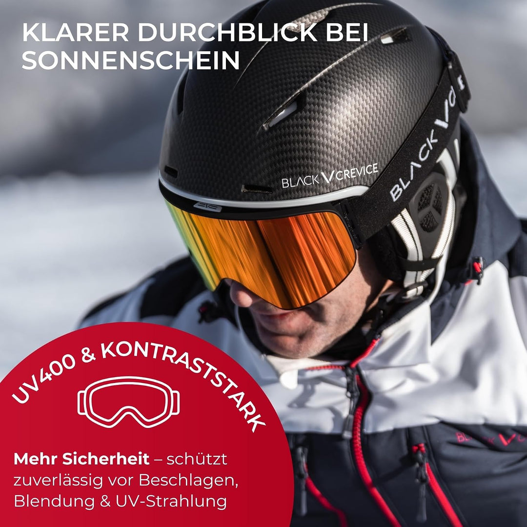 Black Crevice Skibrille mit Doppel-Spiegelscheibe I Ski-Brille in verschiedenen Farben I bruchfeste