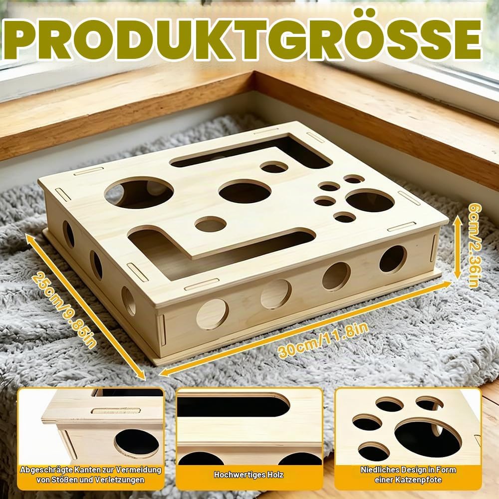 Katzenkratzpuzzle Anreicherungsbox, 30 * 25CM Katzen Kratzbrett, Kratzpuzzle Spielbox Holz mit Kratz