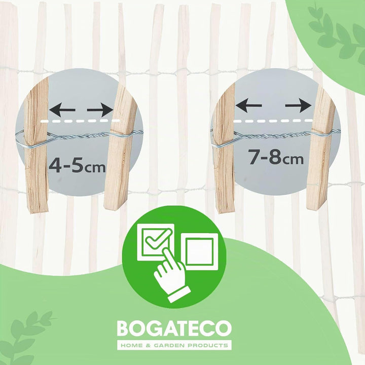 BOGATECO Staketenzaun Haselnuss Kastanie | Holz-Zaun 50 cm Hoch &amp; 500 cm Lang | Lattennabstand 4-5 c