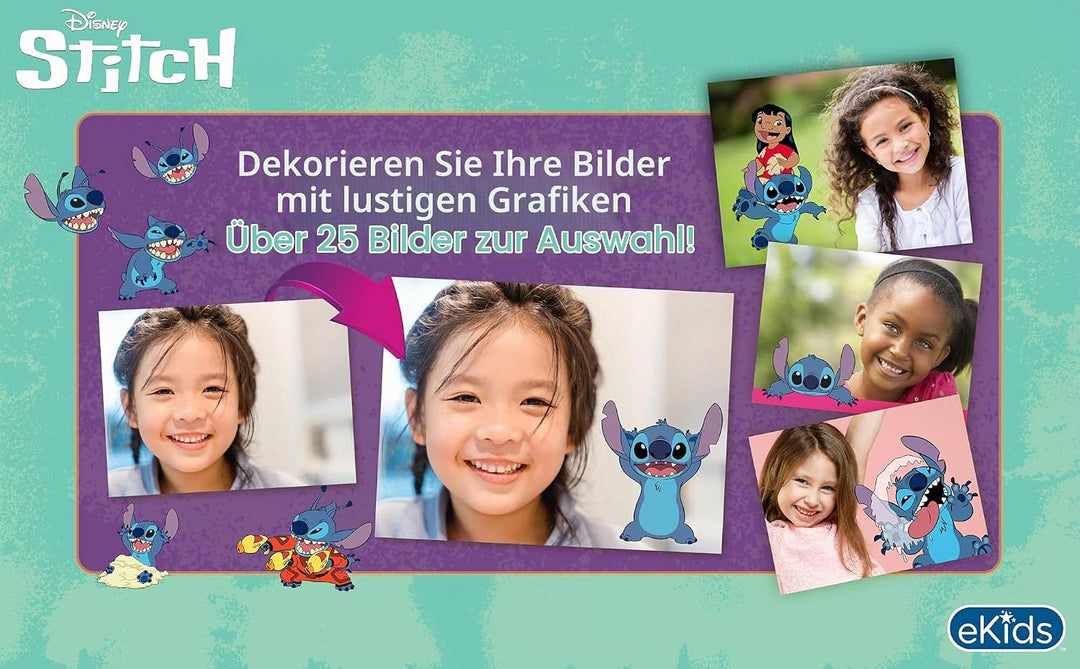 eKids Disney Stitch Digitalkamera, 2 MP, 2-Zoll-Bildschirm, 512 MB SD-Karte, 5 Spiele enthalten, Bla
