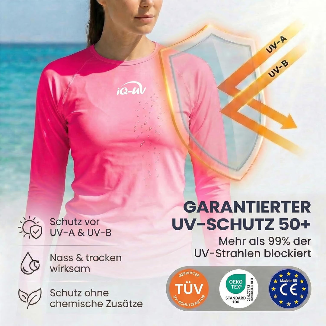 iQ-UV Sportshirt Damen Langarm – Elastisches UV Shirt für Damen für Wasser & Sport – Rash Guard mit