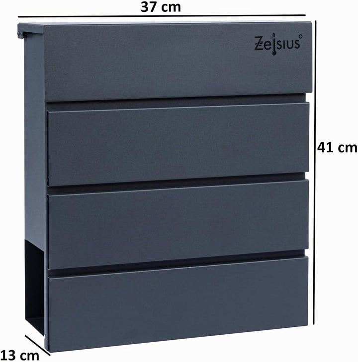 Zelsius Briefkasten Straight mit Zeitungsfach | integrierter Soft-Close-Effekt | Postbox in RAL7016