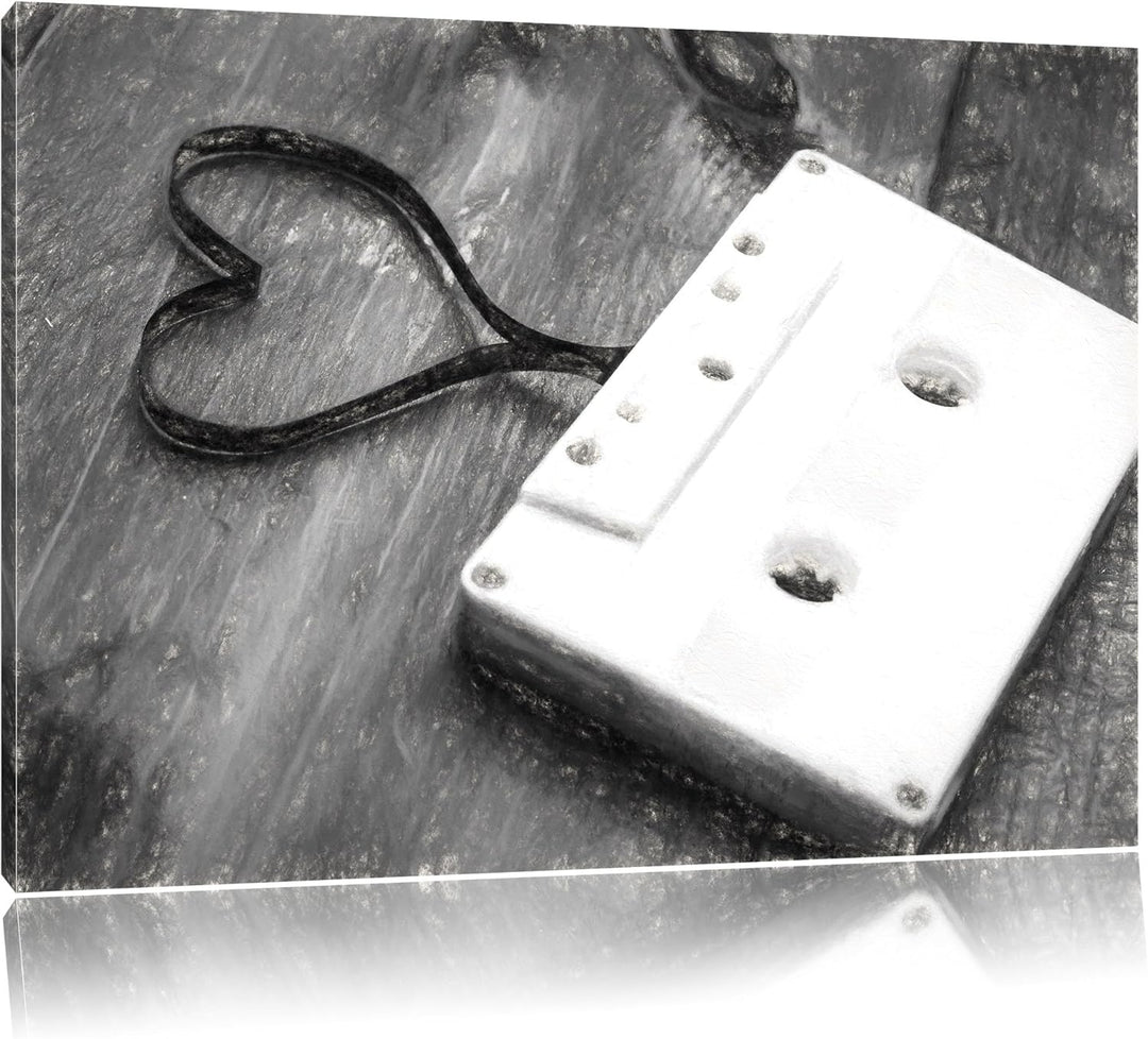 Pixxprint Kasette mit Herz / 100x70cm Leinwandbild bespannt auf Holzrahmen/Wandbild Kunstdruck Dekor