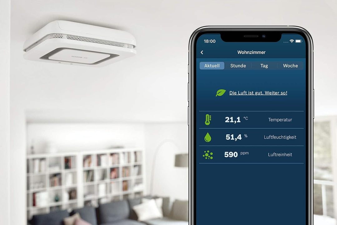 Bosch Smart Home Rauchmelder Twinguard mit Luftqualitätsmessung und App-Funktion, kompatibel mit App