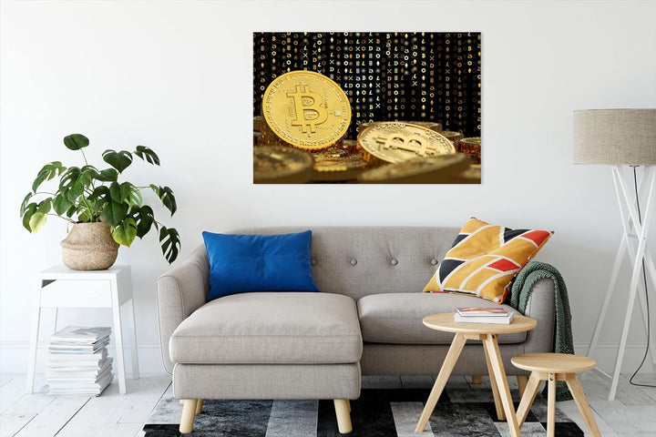 Pixxprint Bitcoin BTC Kryptowährung als Leinwandbild | Grösse: 100x70 cm | Wandbild | Kunstdruck | f