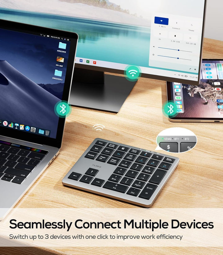 Nulea Kabelloses tragbares Ziffernblatt mit Bluetooth 5.0, wiederaufladbar über USB-C, 34-Tasten-Blu