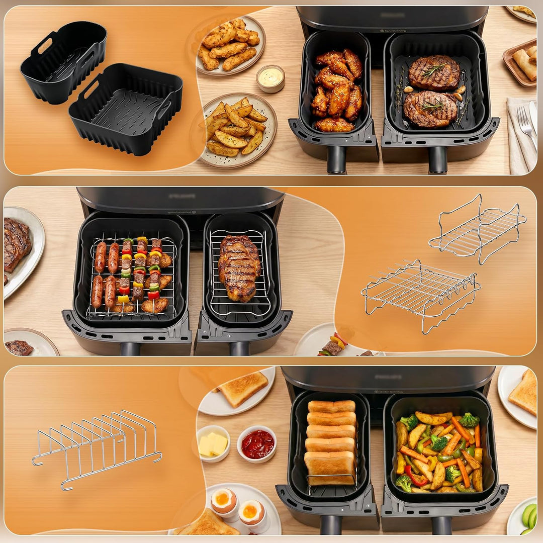 Heissluftfritteuse Silikonform Set für Philips Dual Basket 9L (6L+3L) | Airfryer zubehör Set für Phi